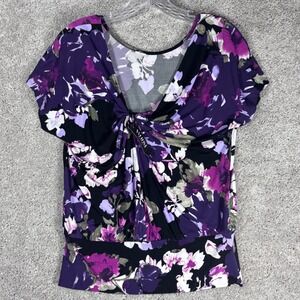 WHBM Outlet Womens Size S Floral Bunches Black Dolman Top Knot Detail